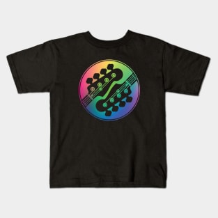 Bass Guitar Headstock Circle Colorful Gradient Theme Kids T-Shirt